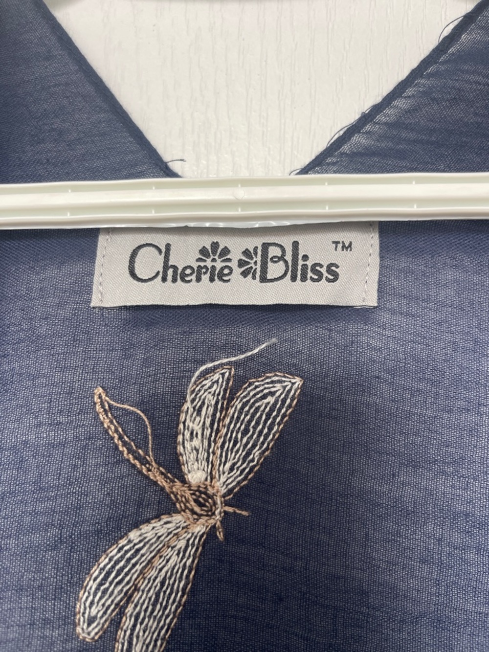 CHERIE BLISS Navy Dragonfly Kimono Wrap with Tassel Trim - Picture 3 of 5